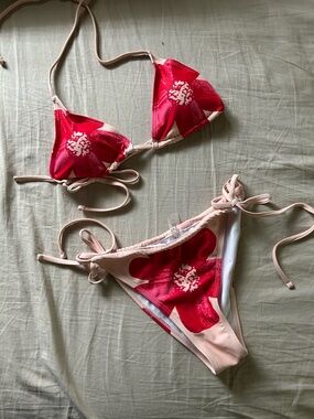 Red Floral Triangle Bikini Set